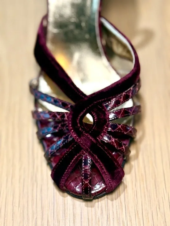 Dolce & Gabbana Velvet & Python-Embossed Ankle-Strap Heels - Picture 4 of 10